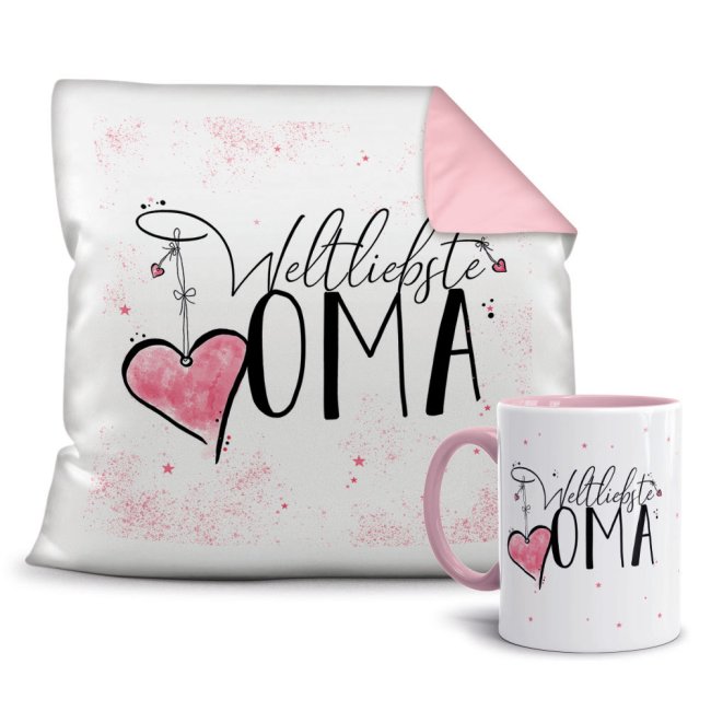 Bild von Geschenk-Set - Weltliebste Oma - Kissen und Tasse Rosa