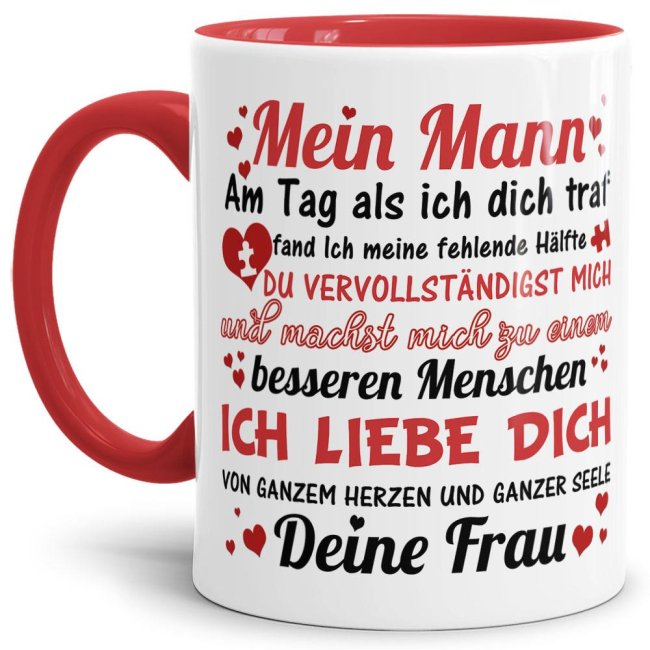 Bild von Tasse -Liebessprüche Mann an Frau- Tasse Innen & Henkel Rot