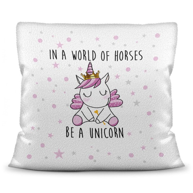 Bild von Kissen Einhorn Prinzessin - In a world of horses be a unicorn - Weiß (flauschig)