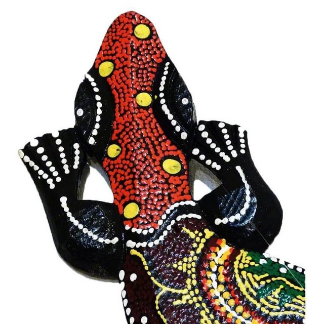 Bild von Gecko Echse Deko Figur Wanddeko Holzfigur Wandfigur Afrika Asia punktbemalt dotpainting Salamander