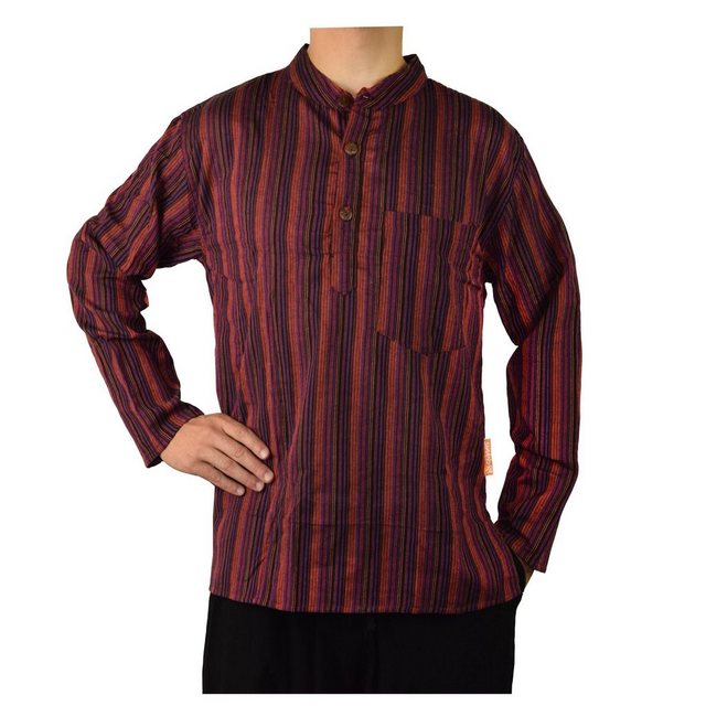 Bild von SIMANDRA Streifenhemd Herren Kurta Klassisch Gestreift Rot