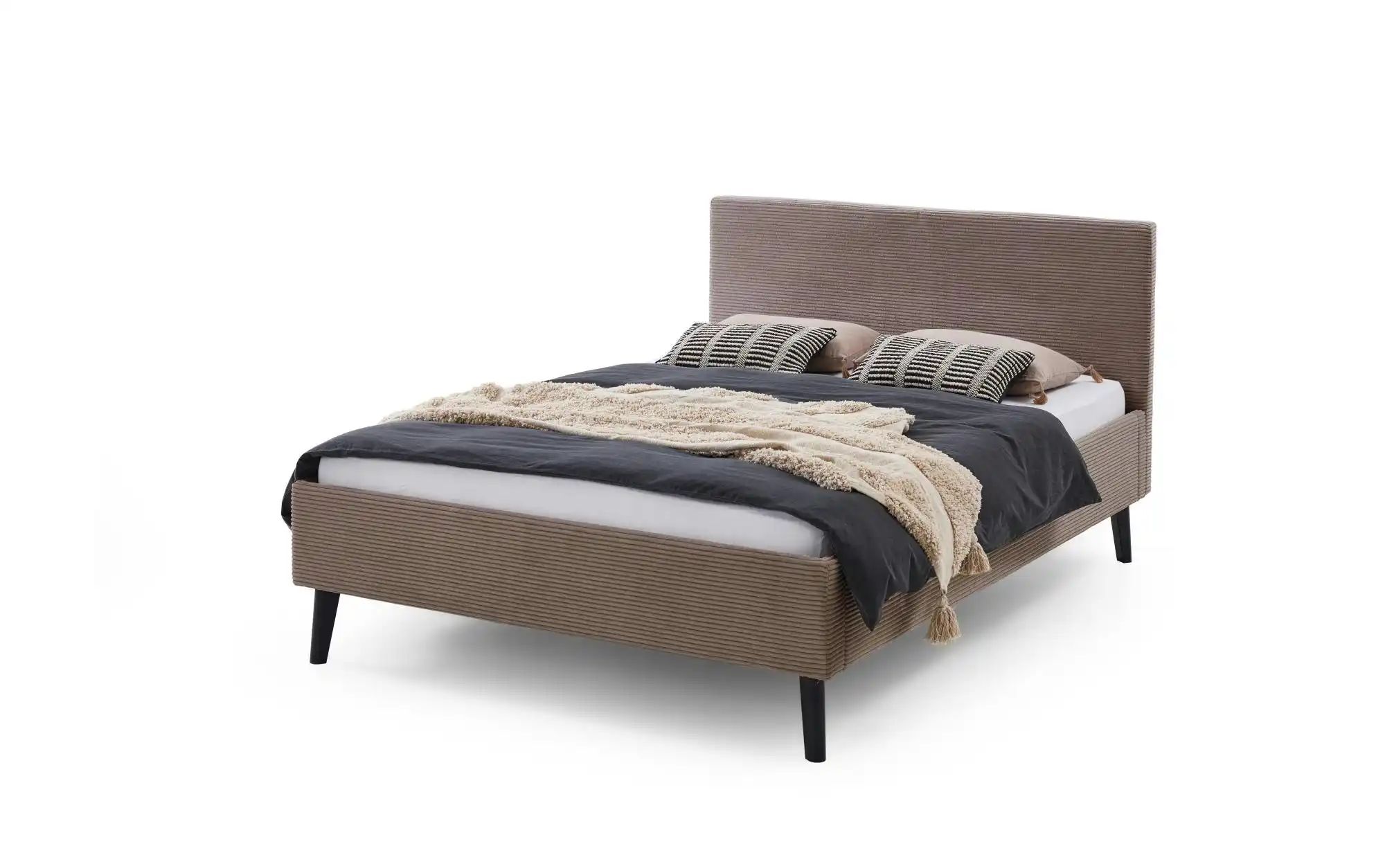 Bild von Polsterbett Avola 140 x 200 cm mit Kopfteil glatt & Stoffbezug Poso Cord - Bett, Jugendbett, Bettgestell, Einzelbett - Taupe