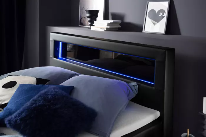 Bild von Boxspringbett Mirror inklusive RGB-Beleuchtung &amp; Bettkasten Schwarz Kunstleder
