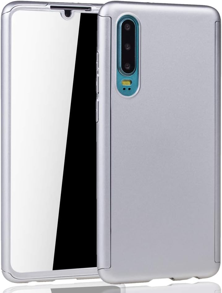 Bild von König Design Handyhülle Kompatibel mit Huawei P30 Schutz-Case Full-Cover 360 9H Panzer Schutz Glas Silber