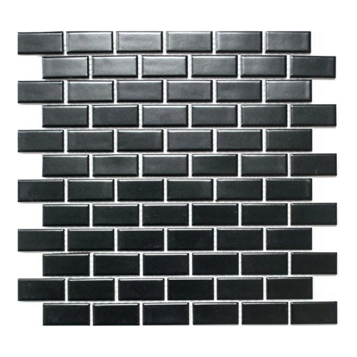 Bild von Mosaik Fliese Keramik Brick schwarz matt MOS24-04BM