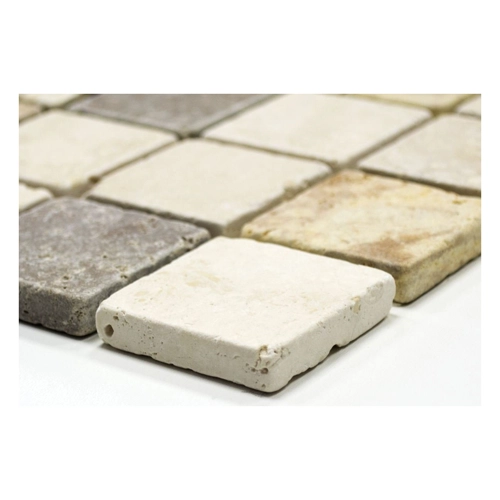 Bild von Mosaik Fliese Travertin Naturstein beige braun