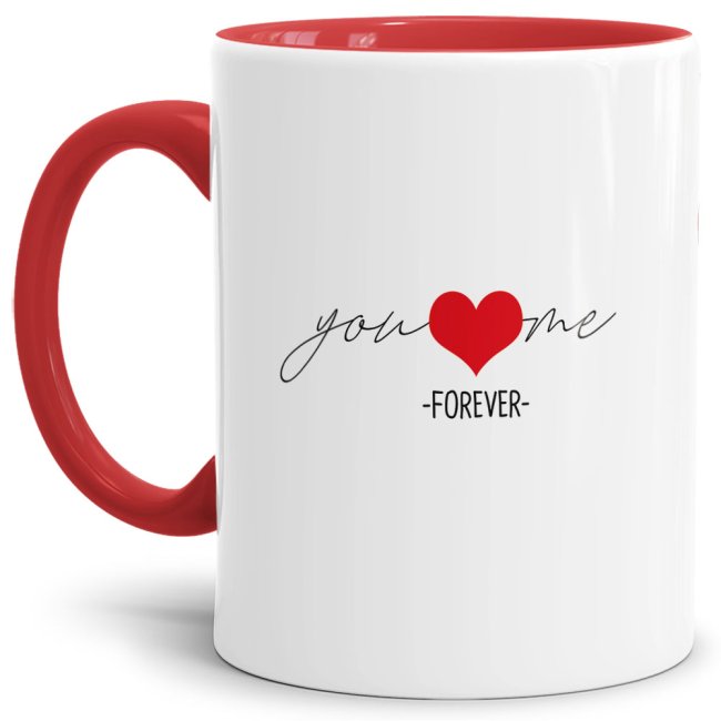 Bild von Tasse XMAS - Schleife - you and me - Innen & Henkel rot