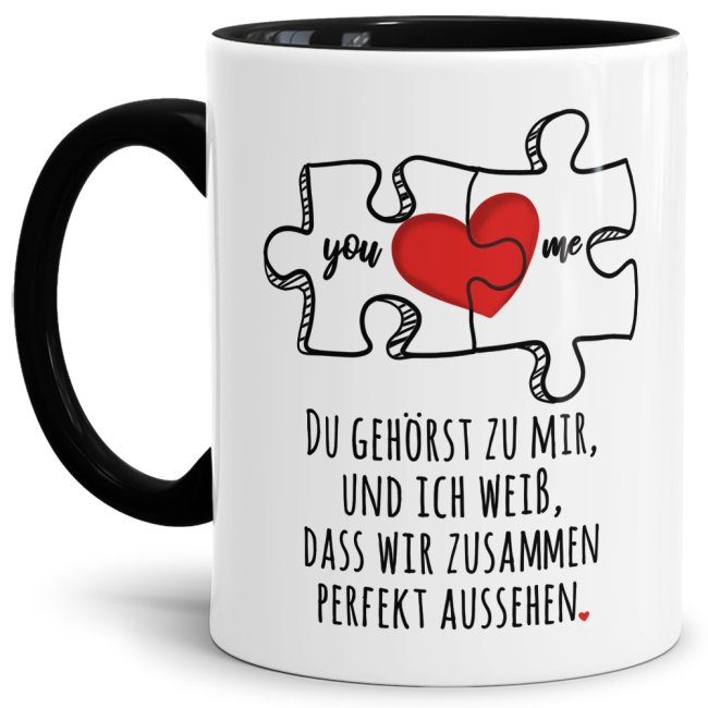 Bild von Tasse Puzzleteile -Du gehörst zu mir - Innen & Henkel Schwarz