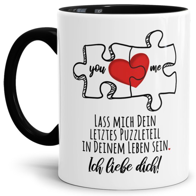 Bild von Tasse Puzzleteile -Lass mich Dein letztes Puzzleteil sein- Innen & Henkel Schwarz