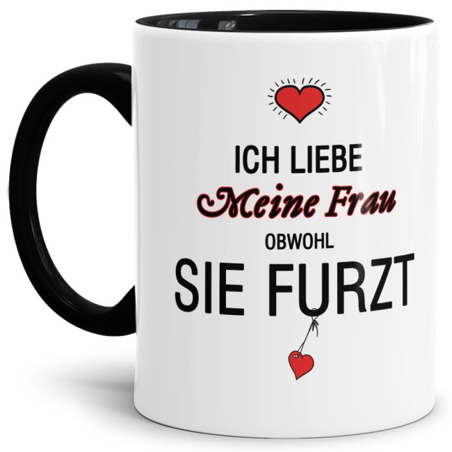 Bild von Tasse Liebeserklärung Obwohl du furzt - Frau" - Innen & Henkel Schwarz"
