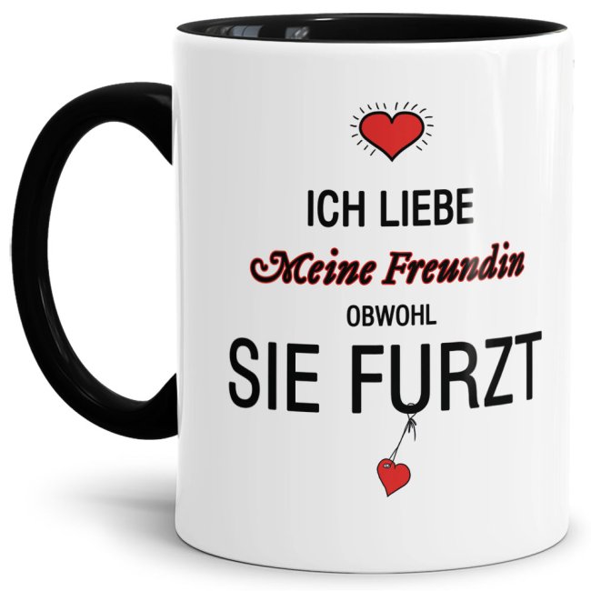 Bild von Tasse Liebeserklärung Obwohl du furzt - Freundin" - Innen & Henkel Schwarz"