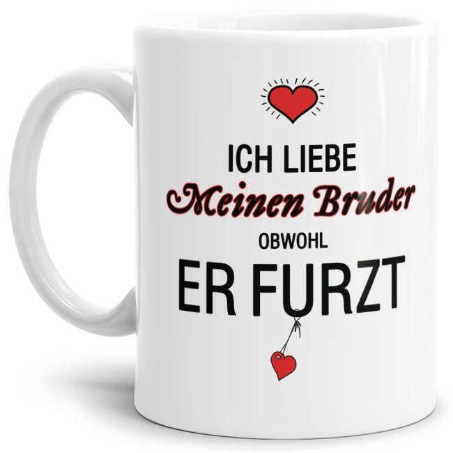 Bild von Tasse Liebeserklärung Obwohl du furzt - Bruder" - Weiß"