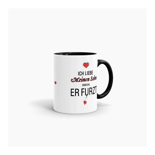Bild von Tasse Liebeserklärung Obwohl du furzt - Neffe" - Innen & Henkel Schwarz", Tassendruck Tasse mit Spruch Liebeserklärung - Obwohl Du furzt - für den Neffen - Kaffeetasse/Geschenk-Idee/Lustig/Liebe - Innen & Henkel Schwarz