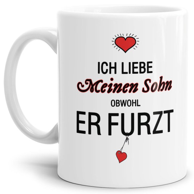 Bild von Tasse Liebeserklärung Obwohl du furzt - Sohn" - Weiß"