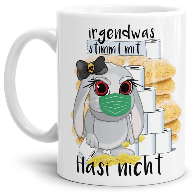Bild von Anti-Hamster-Tasse Böses Hasi - Klopapier und Nudeln - Weiß