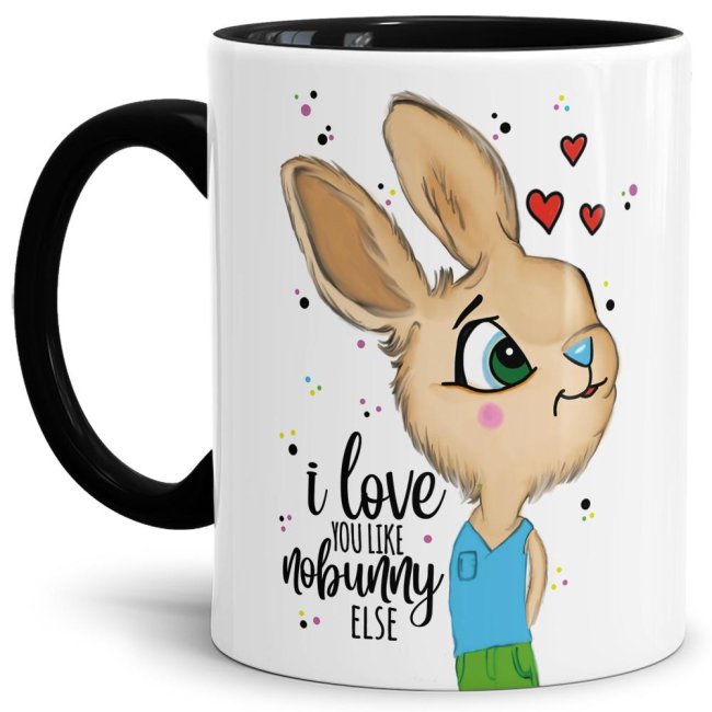Bild von Tasse Hasenliebe - like nobunny else - Hasenjunge - Innen & Henkel Schwarz