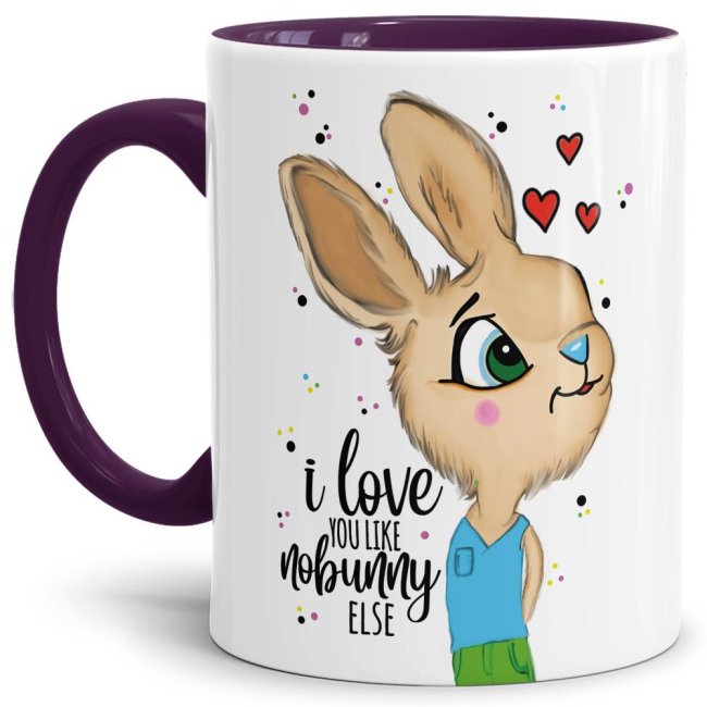 Bild von Tasse Hasenliebe - like nobunny else - Hasenjunge - Innen & Henkel Violett