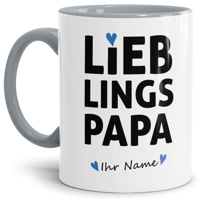 Bild von Personalisierte Namenstasse für Papa - Lieblingspapa - Innen & Henkel Grau