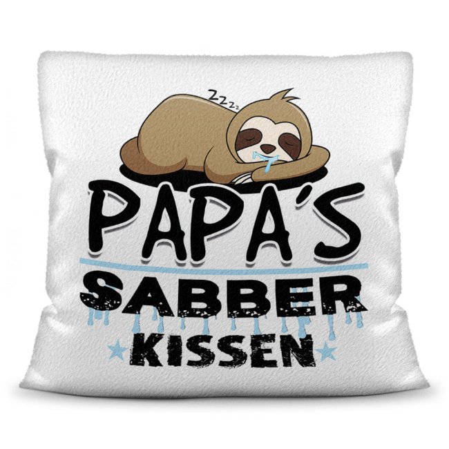 Bild von Kuschel-Kissen mit Spruch für Papa - Papas Sabber-Kissen - Kissen Weiß - flauschig