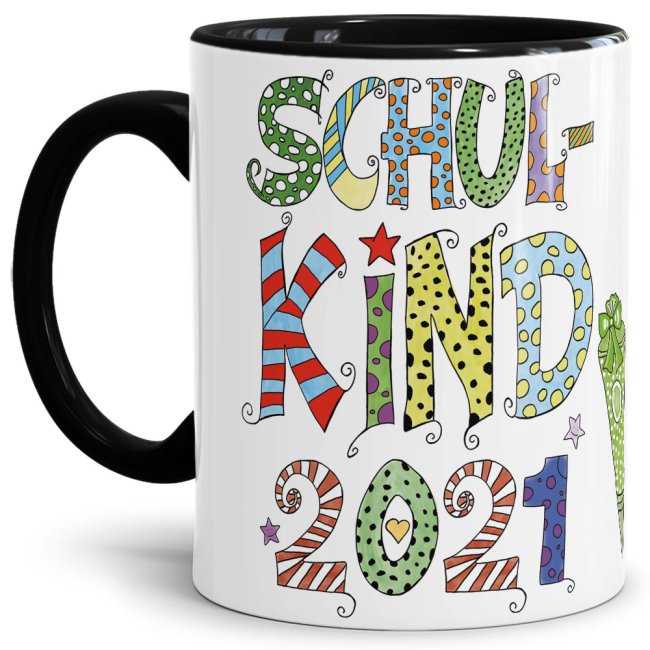 Bild von Tasse für Kinder zur Einschulung mit Spruch - Schulkind 2021 Junge - Innen & Henkel Schwarz