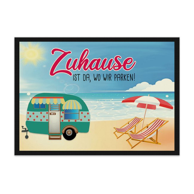 Bild von Camping Fußmatte mit lustigem Spruch - Strand - Zuhause ist da, wo wir parken - 70 x 50 cm