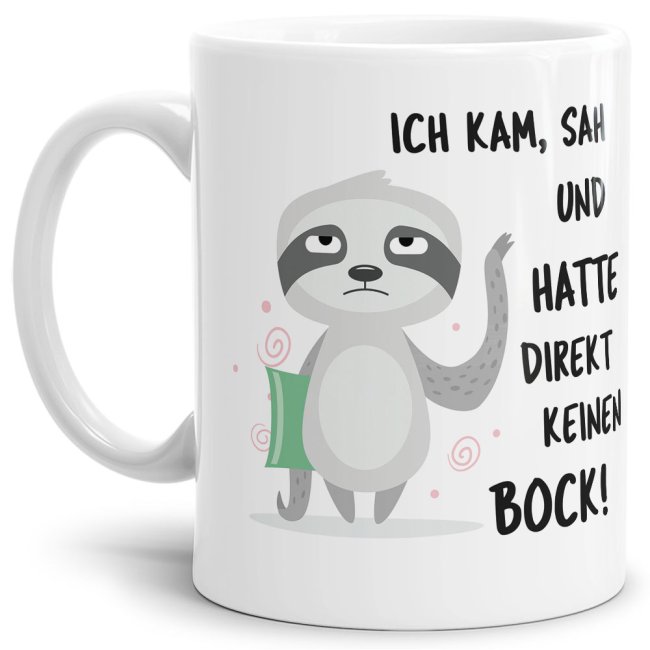 Bild von Faultier Tasse mit Spruch - Kein Bock - Weiß