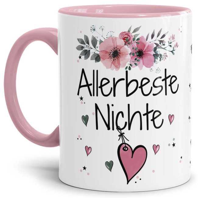 Bild von Tasse mit schönem Blumenmotiv - Allerbeste Nichte - Innen & Henkel Rosa