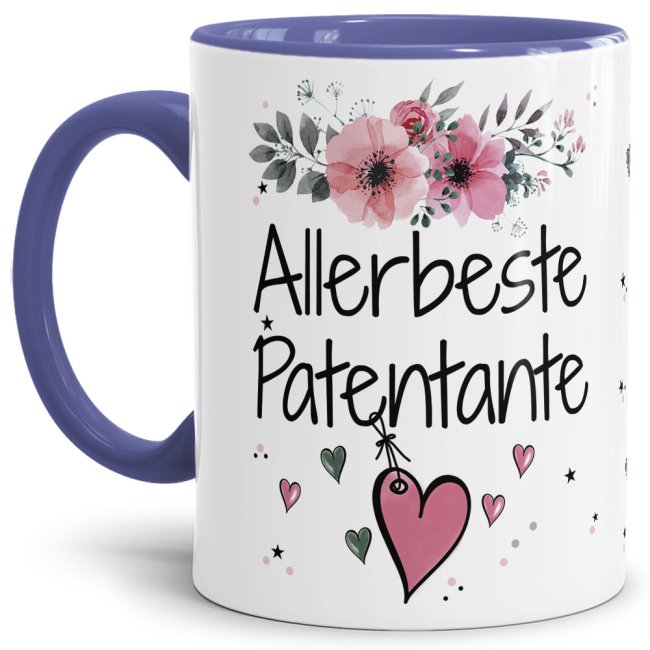 Bild von Tasse mit schönem Blumenmotiv - Allerbeste Patentante - Innen & Henkel Cambridge Blau