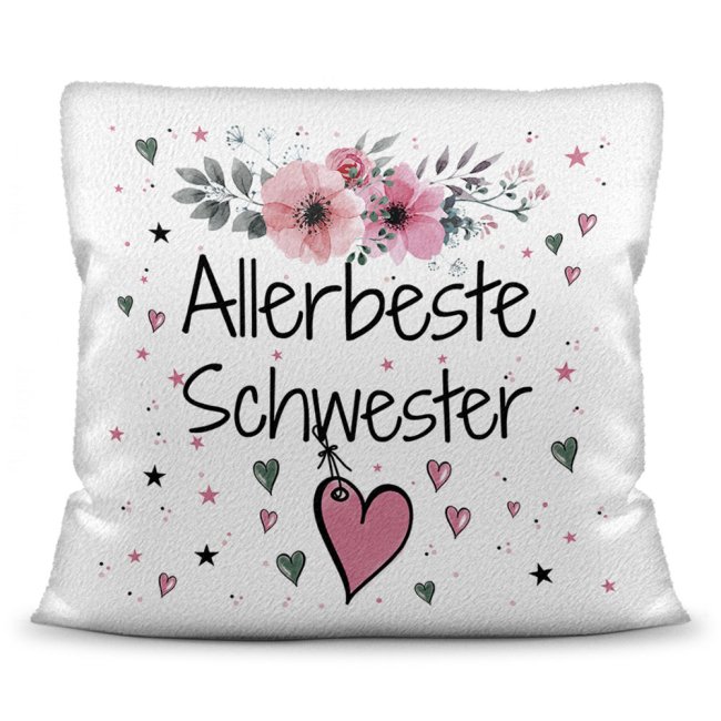 Bild von Kissen inkl. Kissenfüllung mit Spruch - Allerbeste Schwester - Kissen Polyester - Weiß flauschig