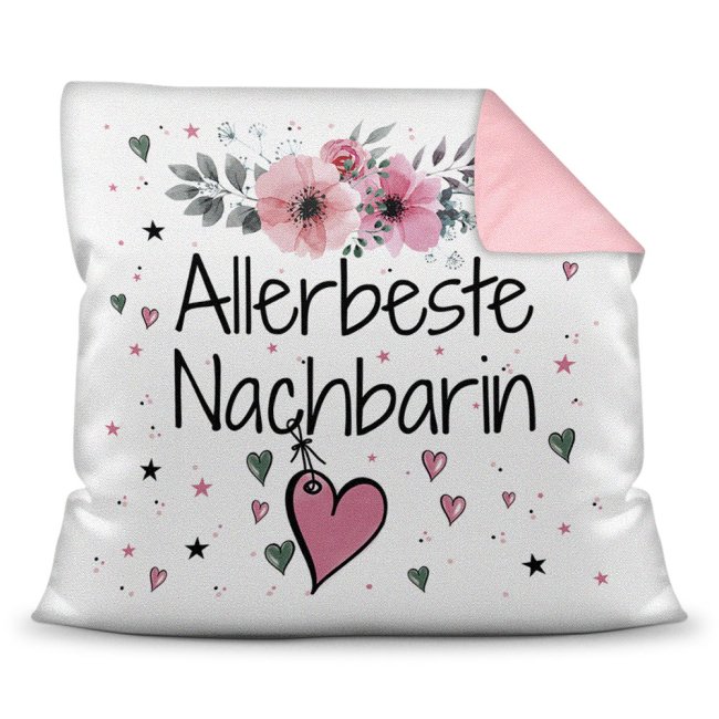 Bild von Kissen inkl. Kissenfüllung mit Spruch - Allerbeste Nachbarin - Farbkissen Rückseite Rosa