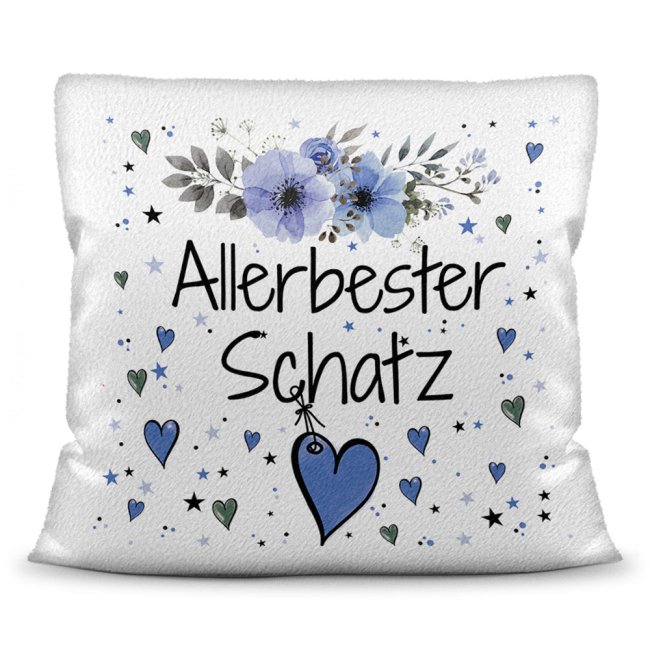 Bild von Kissen inkl. Kissenfüllung mit Spruch - Allerbester Schatz blau - Kissen Polyester - Weiß flauschig