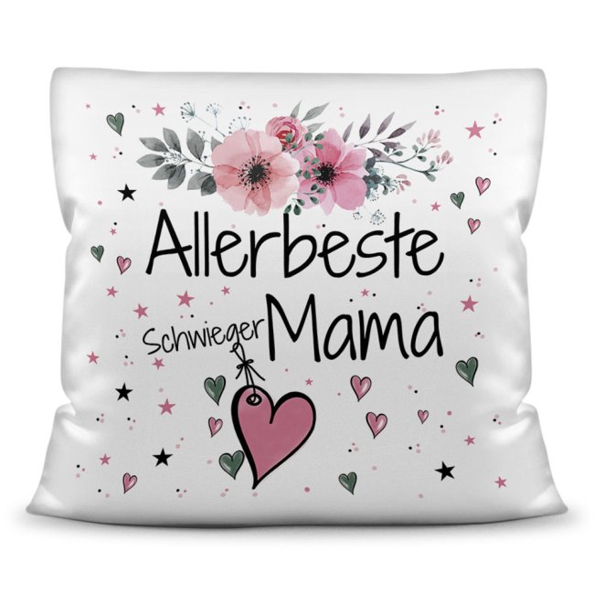 Bild von Kissen inkl. Kissenfüllung mit Spruch - Allerbeste Schwiegermama - Kissen Polyester - Weiß