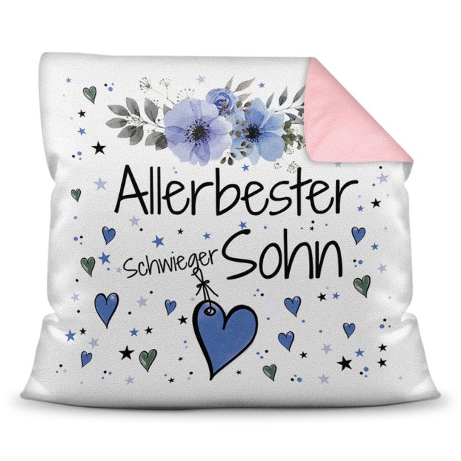 Bild von Kissen inkl. Kissenfüllung mit Spruch - Allerbester Schwiegersohn - Farbkissen Rückseite Rosa