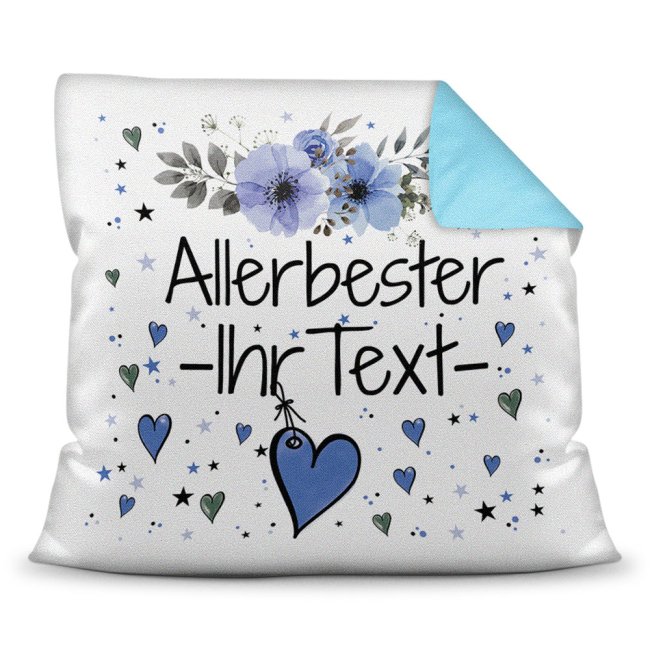 Bild von Kissen inkl. Kissenfüllung mit Spruch - Allerbester Sein WUNSCHNAME blau - Farbkissen Rückseite Hellblau