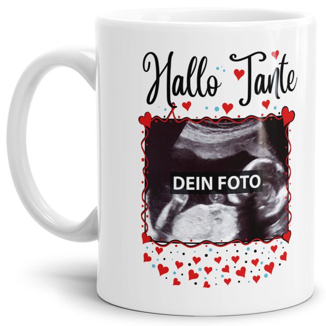 Bild von Tasse - Hallo Baby - personalisierbar mit Ultraschallbild für die Tante - Weiß