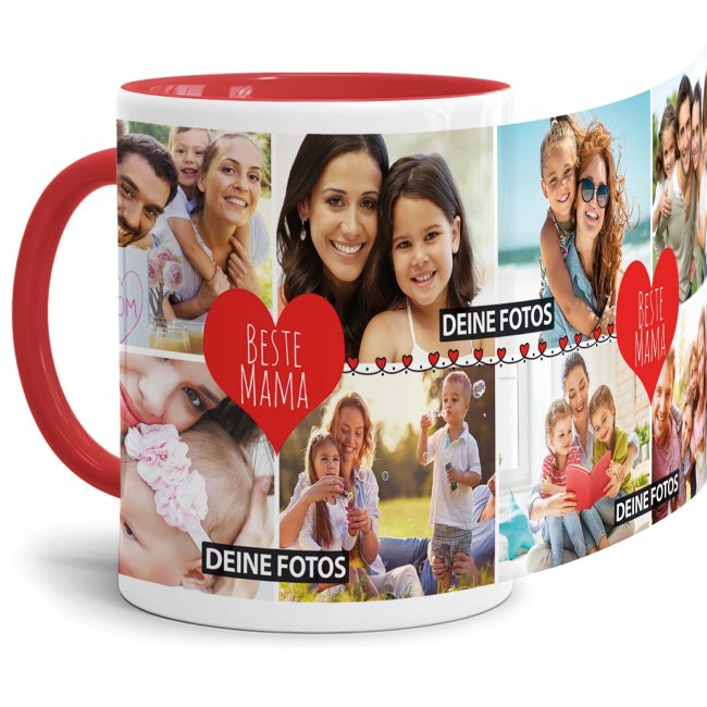 Bild von Tasse mit Fotocollage - Beste Mama - Innen & Henkel Rot