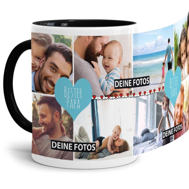 Bild von Tasse mit Fotocollage - Bester Papa - Innen & Henkel Schwarz