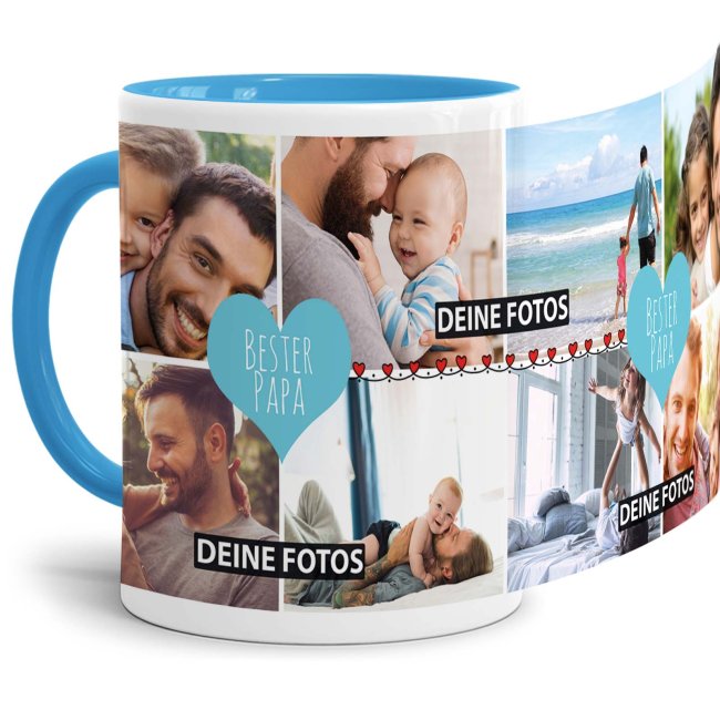 Bild von Tasse mit Fotocollage - Bester Papa - Innen & Henkel Hellblau