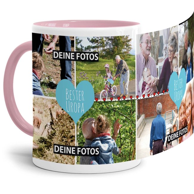 Bild von Tasse mit Fotocollage - Bester Uropa - Innen & Henkel Rosa
