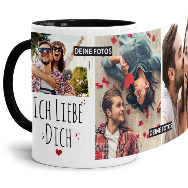 Bild von Tasse mit Fotocollage - Ich liebe Dich - Innen & Henkel Schwarz