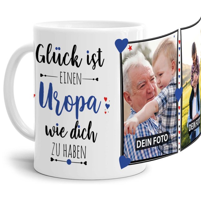Bild von Tasse - Glück ist, einen Uropa wie Dich zu haben - mit zwei Fotos - Weiß