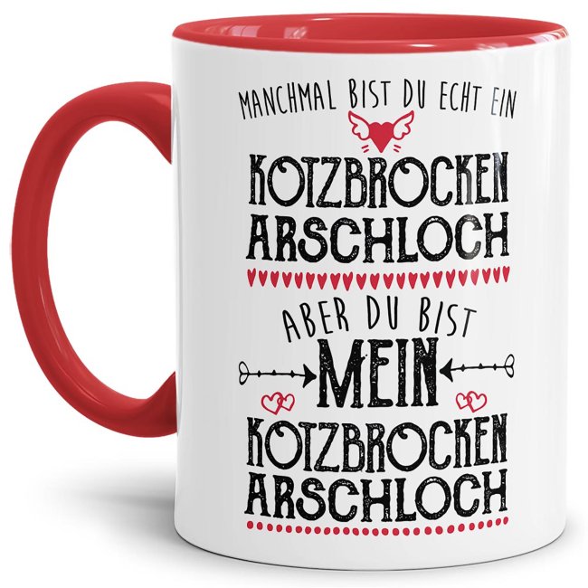 Bild von Tasse mit Spruch - Du bist mein Kotzbrocken - Innen & Henkel Rot