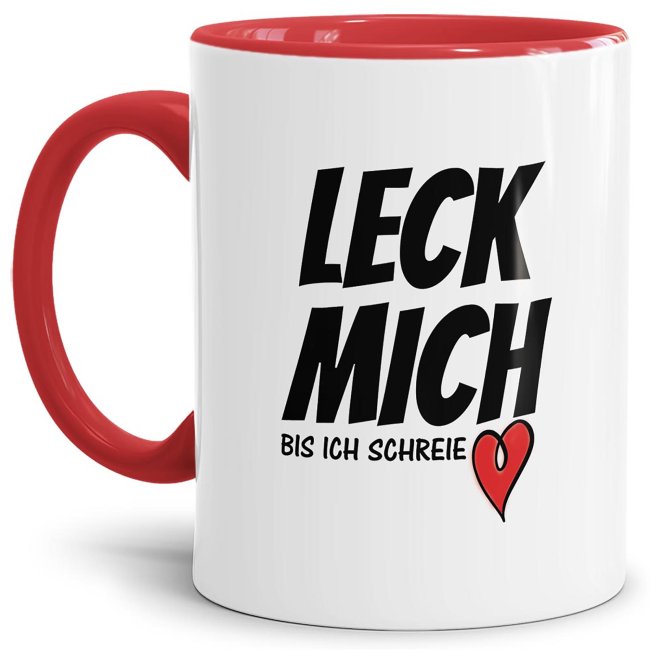 Bild von Tasse mit Spruch - Leck mich - Innen & Henkel Rot