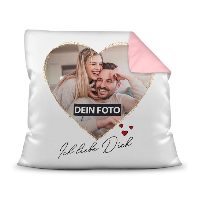 Bild von Kissen mit Foto im Herz - Ich liebe Dich - inkl. Füllung - Rückseite Rosa