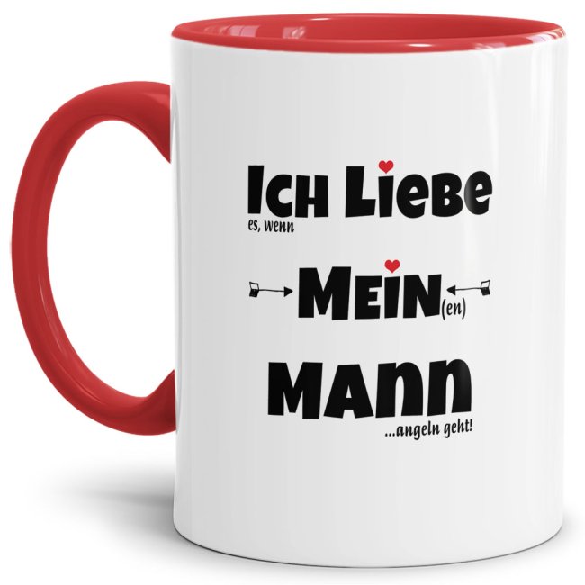 Bild von Tasse mit Spruch - Ich liebe meinen Mann, wenn er angeln geht - Innen & Henkel Schwarz