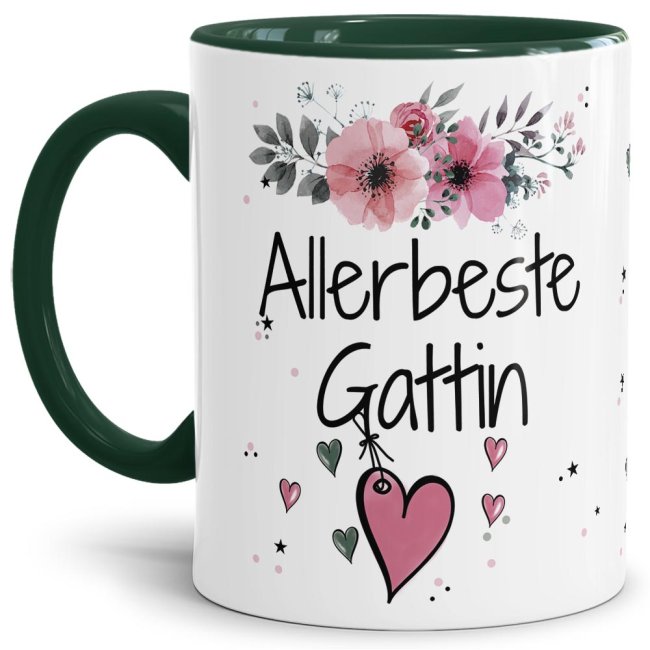 Bild von Tasse mit Spruch - Allerbeste Gattin - Innen & Henkel Dunkelgrün