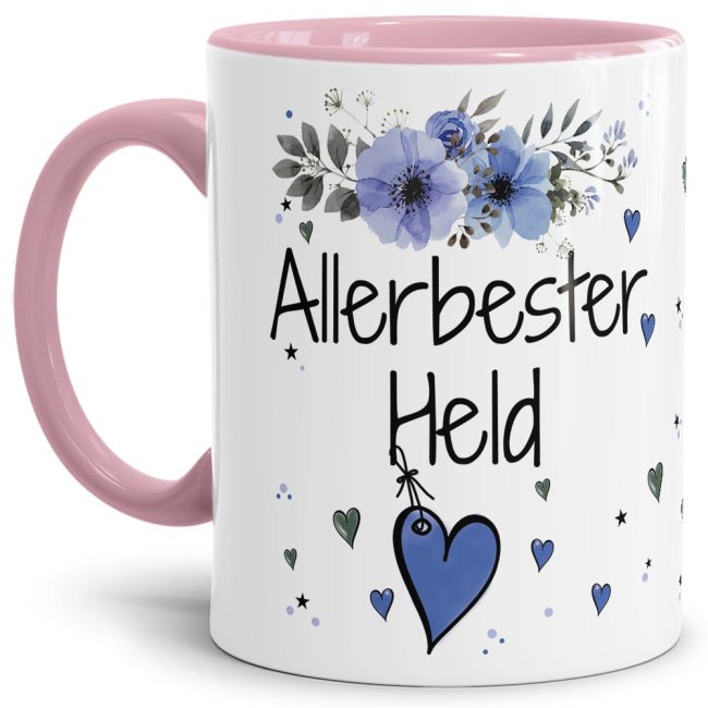 Bild von Tasse mit Spruch - Allerbester Held - Innen & Henkel Rosa