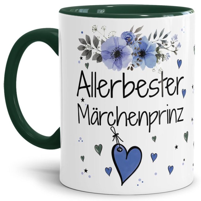 Bild von Tasse mit Spruch - Allerbester Märchenprinz - Innen & Henkel Dunkelgrün