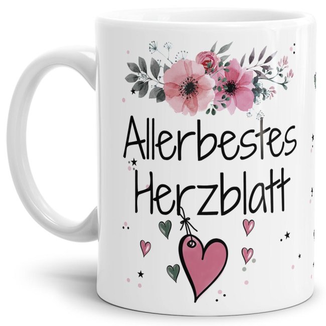 Bild von Tasse mit Spruch - Allerbestes Herzblatt weiblich - Weiß
