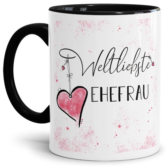 Bild von Tasse mit Kosename - Weltliebste Ehefrau - Innen & Henkel Schwarz